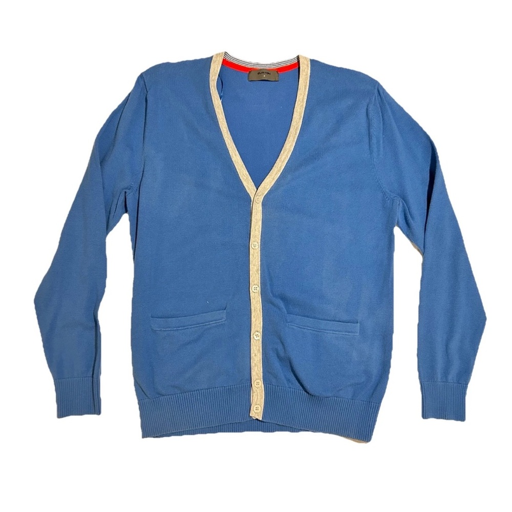 Burton Blue Cardigan Sweater with Gray Hem Men's Medium Button Up Y2K